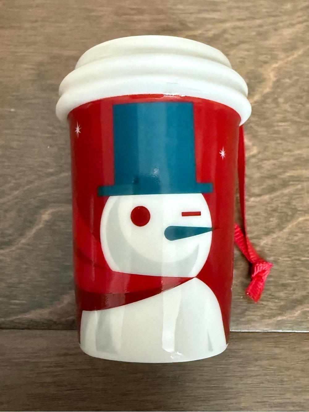Vintage 2012 Starbucks Winking Snowman Ornament